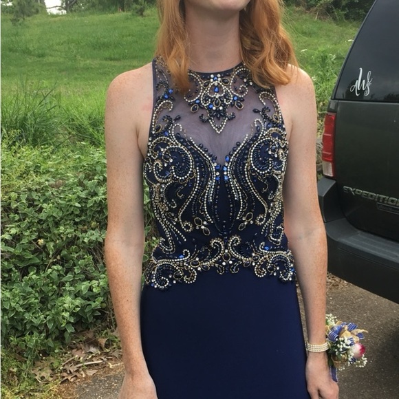 Eureka USA Elegant Navy Blue Embellished Gown size XS. - Picture 2 of 14